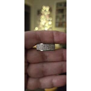 Milor Stainless Steel Ring Pave Rhinestone Silver Tone Cocktail Band Sz 8.75